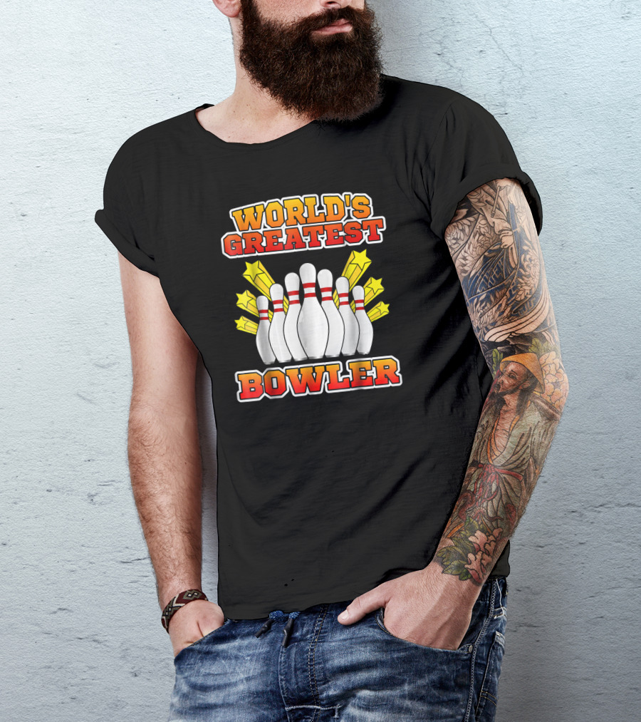 World's Greatest Bowler With Bowling Pins And Stars T-Shirt