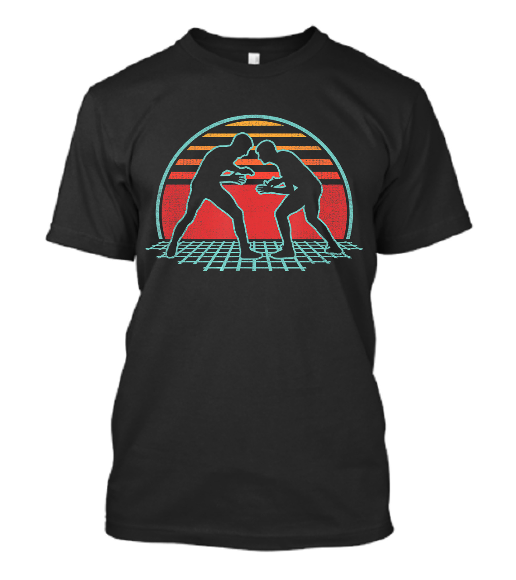 Wrestling Vintage 80s Style Coach Retro Silhouette Sunset T-Shirt