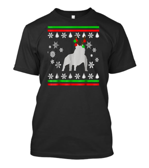 Xmas Cool Te Christmas Pitbull Deer Holiday Snowflakes Trees T-Shirt