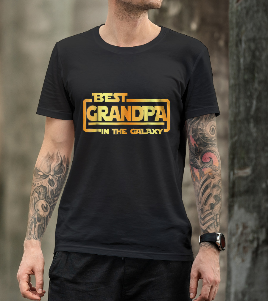 Best Grandpa In The Galaxy Bold Space Themed Text T-Shirt