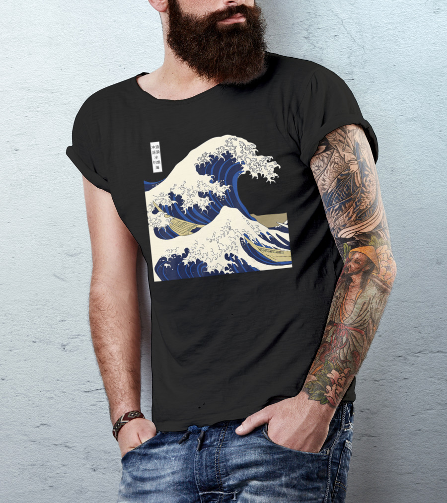 The Great Wave Off Kanagawa Japanese Ukiyo-e Woodblock Print Ocean Wave Mount Fuji Hokusai T-Shirt