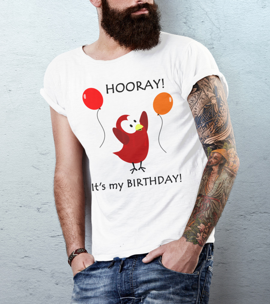 Hooray It's My Birthday Sammy Bird With Red And Orange Balloons T-Shirt