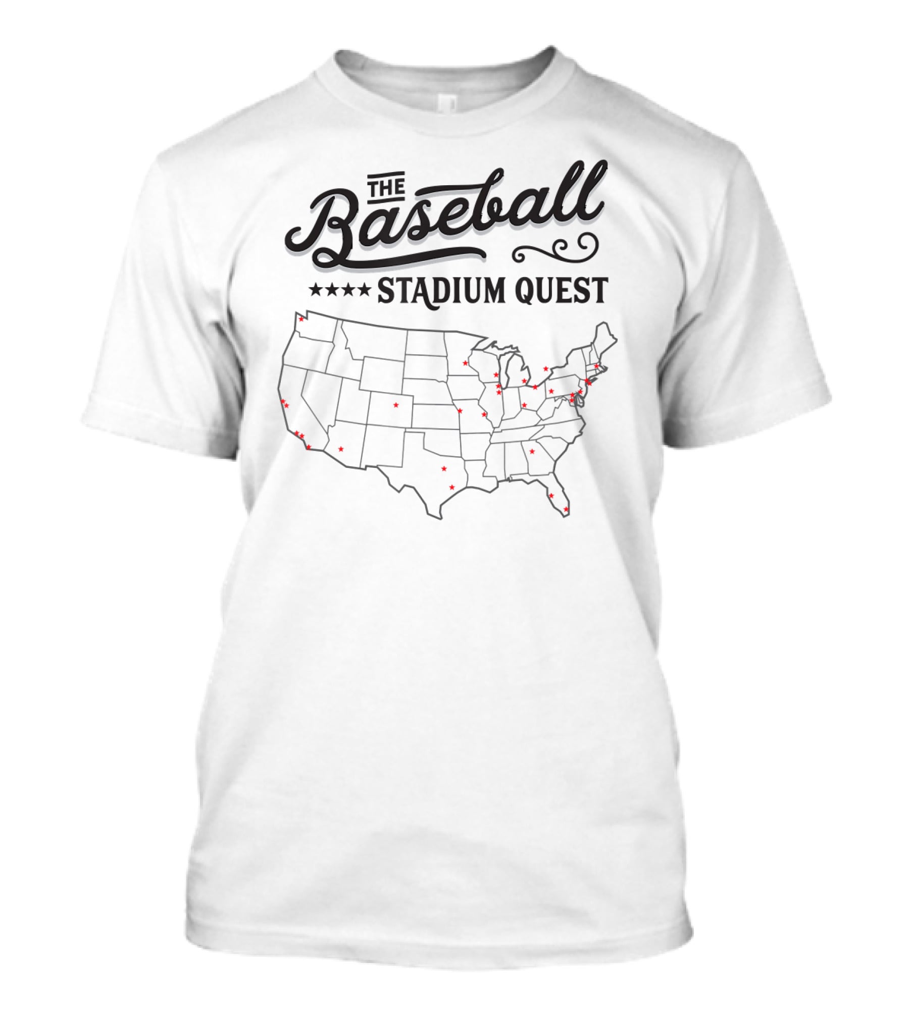 Baseball Stadium Quest Across America Map T-Shirt