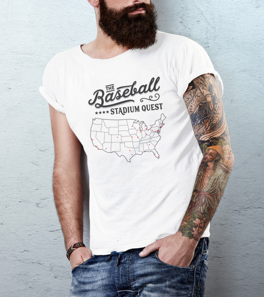 Baseball Stadium Quest Across America Map T-Shirt