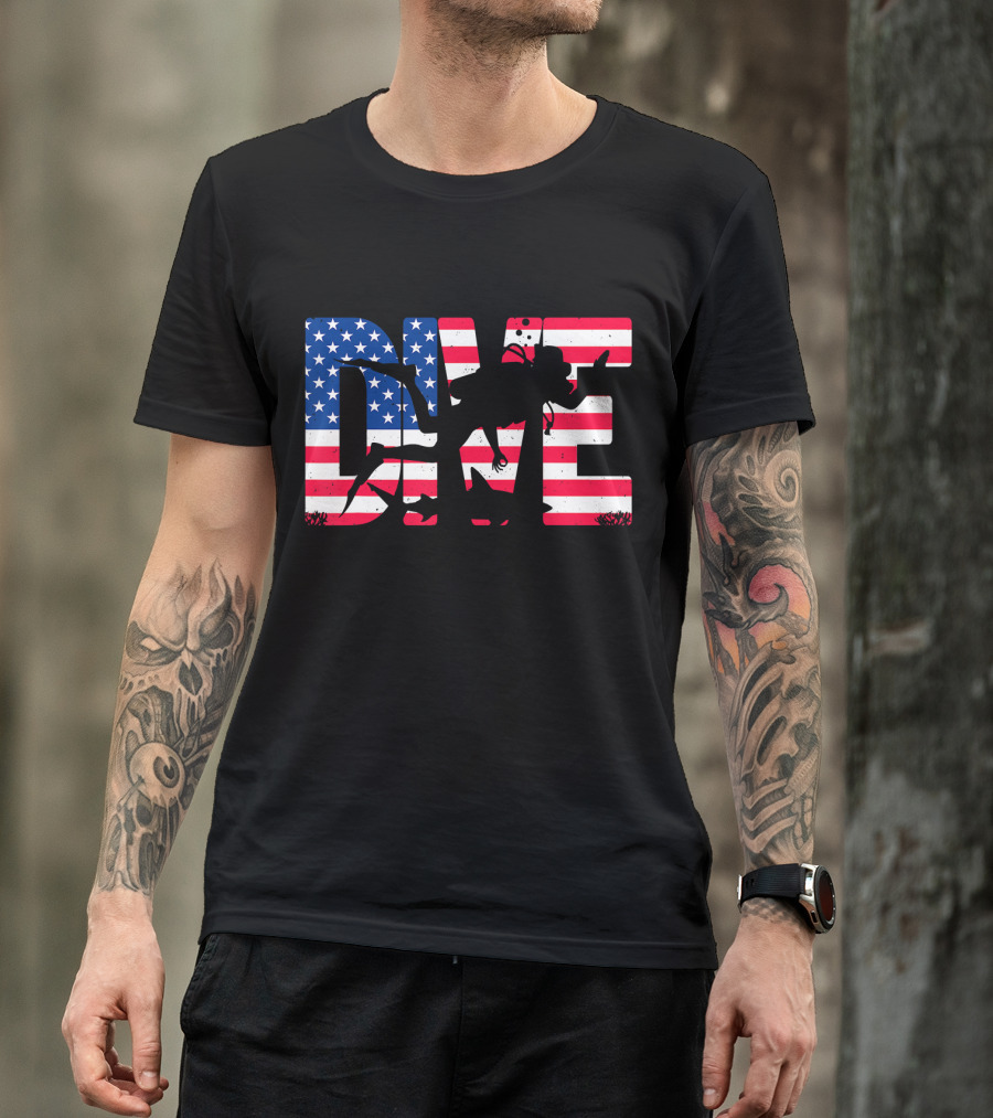 DIVE Scuba Diving Gear Equipment American Flag T-Shirt