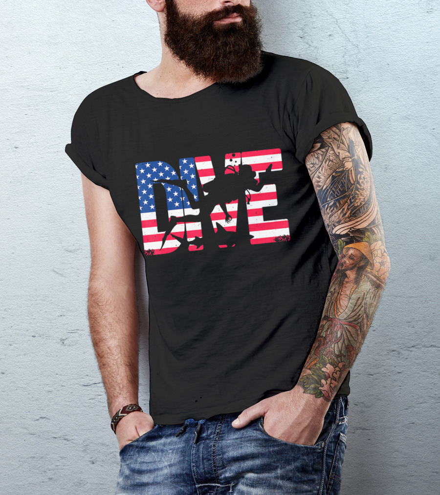 DIVE Scuba Diving Gear Equipment American Flag T-Shirt