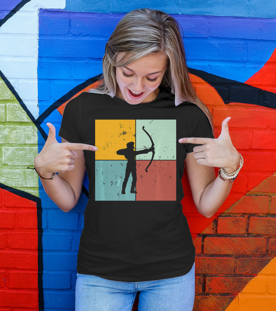 Shoot Aim Archer Bow Archery Arrow Vintage Silhouette Blocks T-Shirt
