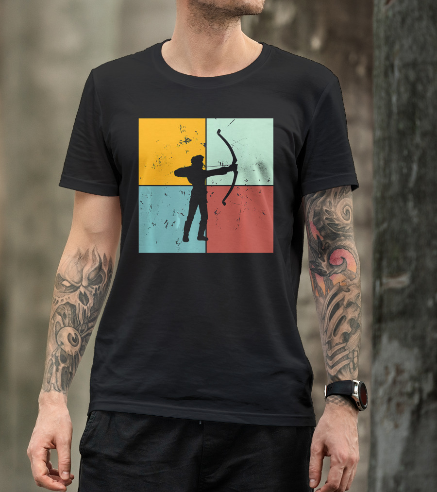 Shoot Aim Archer Bow Archery Arrow Vintage Silhouette Blocks T-Shirt