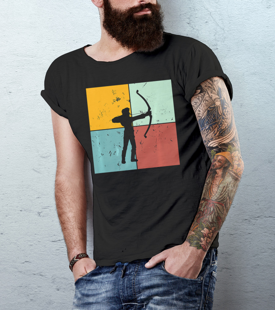 Shoot Aim Archer Bow Archery Arrow Vintage Silhouette Blocks T-Shirt