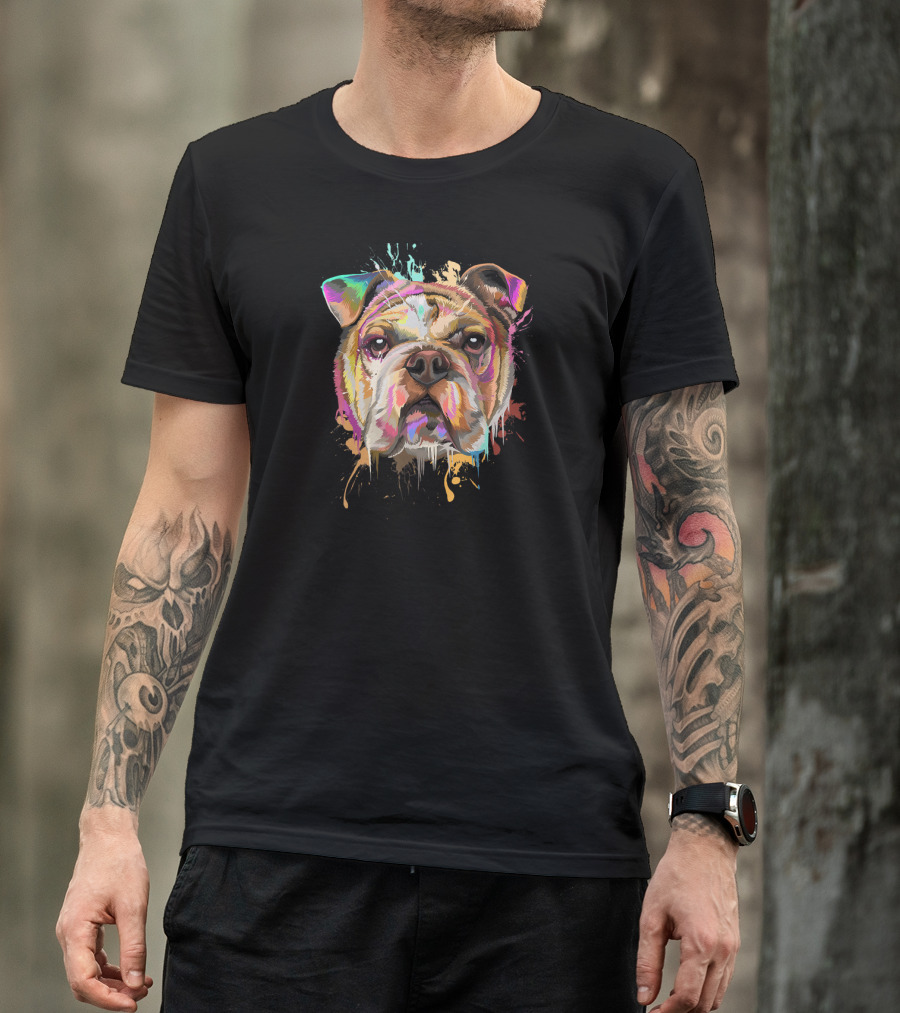 Splash Art Bulldog English Bulldo Dripping Colorful Paint T-Shirt