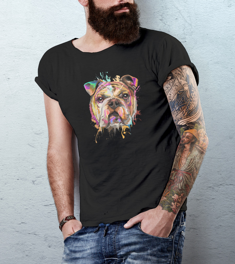 Splash Art Bulldog English Bulldo Dripping Colorful Paint T-Shirt