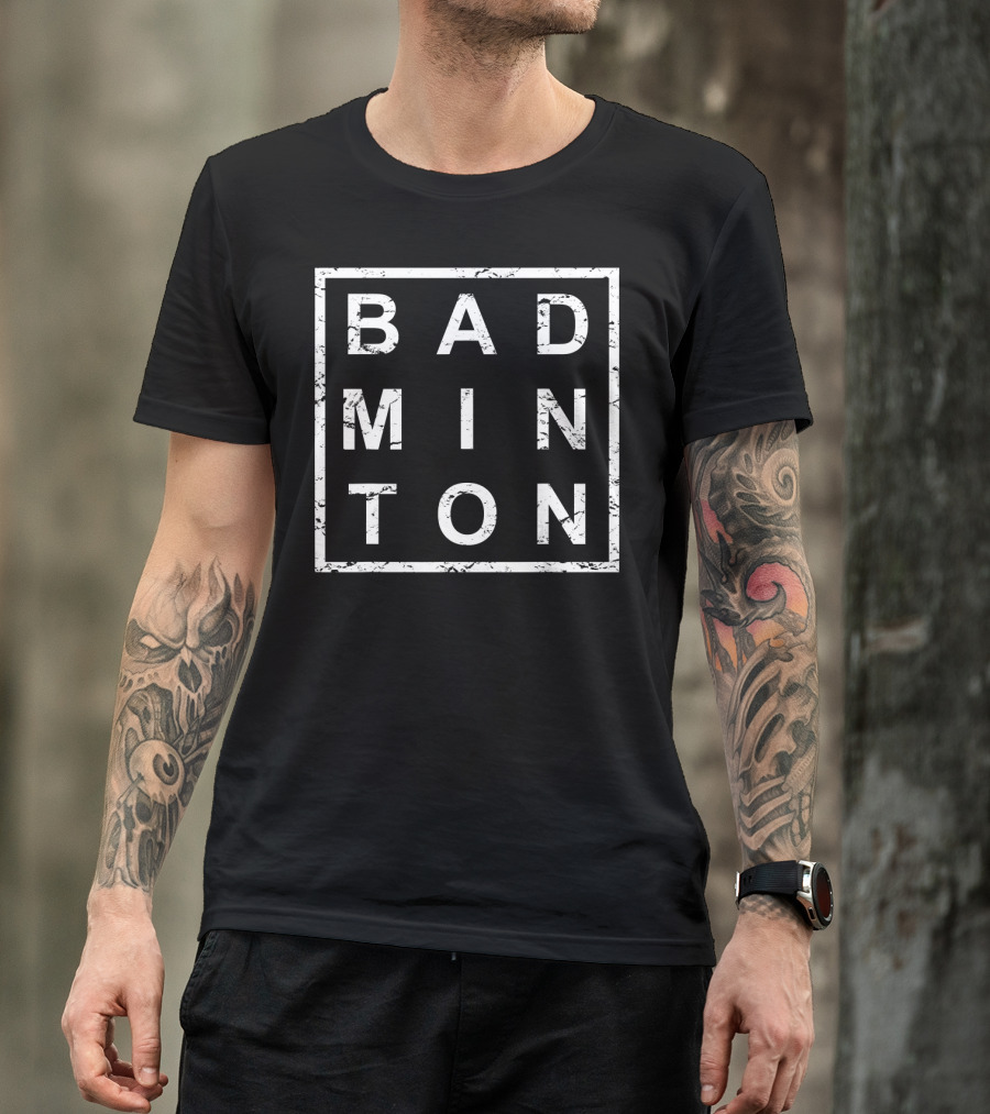 Badminton Square Grunge Text T-Shirt