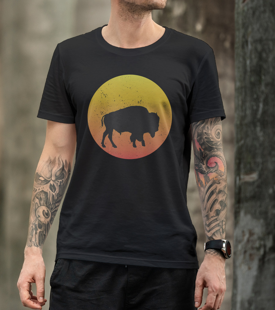 Sunset Plains Bison Vintage Circle T-Shirt