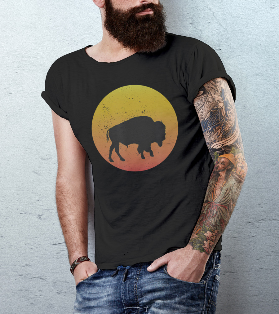 Sunset Plains Bison Vintage Circle T-Shirt
