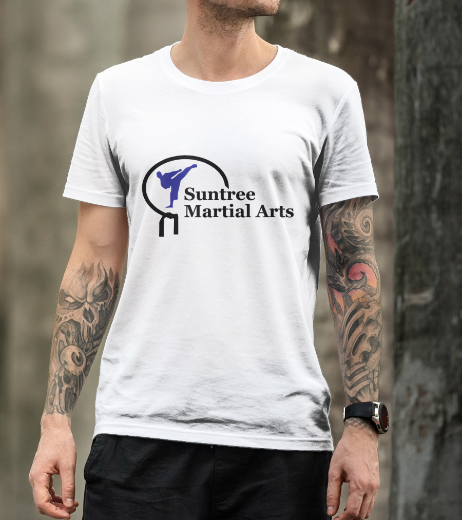 Suntree Martial Arts Logo With Blue Kicking T-Shirt