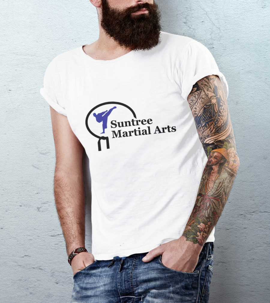 Suntree Martial Arts Logo With Blue Kicking T-Shirt