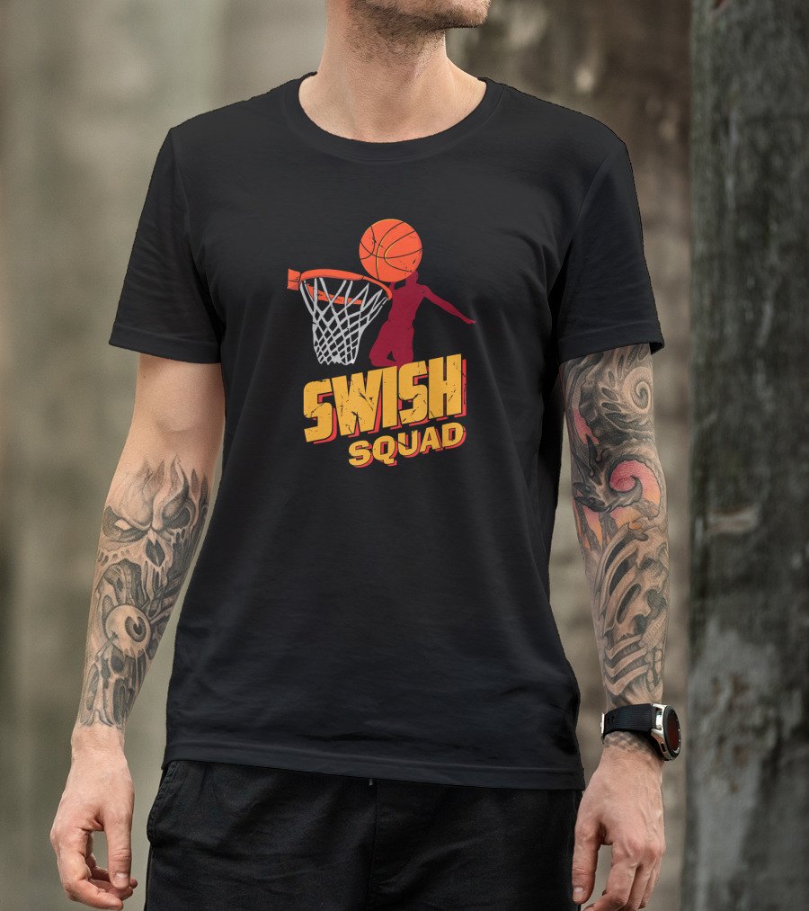Swish Squad Basketball Player Dunking Basketball Through Hoop T-Shirt
