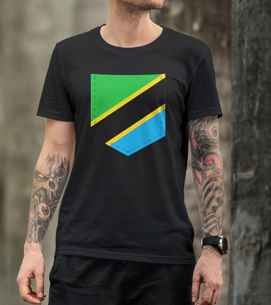 Tanzania Flag With Printed Tanzani Pocket T-Shirt