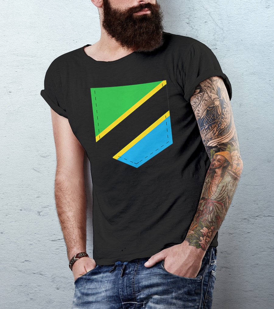 Tanzania Flag With Printed Tanzani Pocket T-Shirt