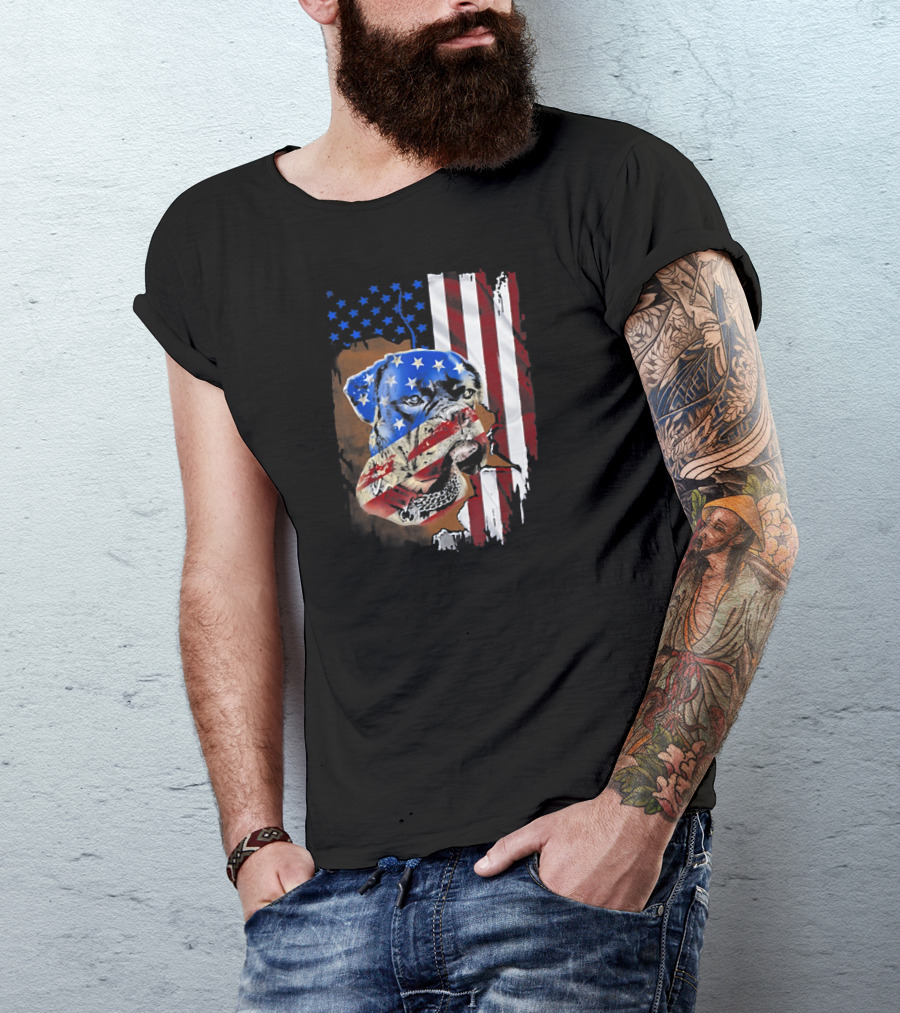 Tattoos Boxer Dog With American Flag Background T-Shirt