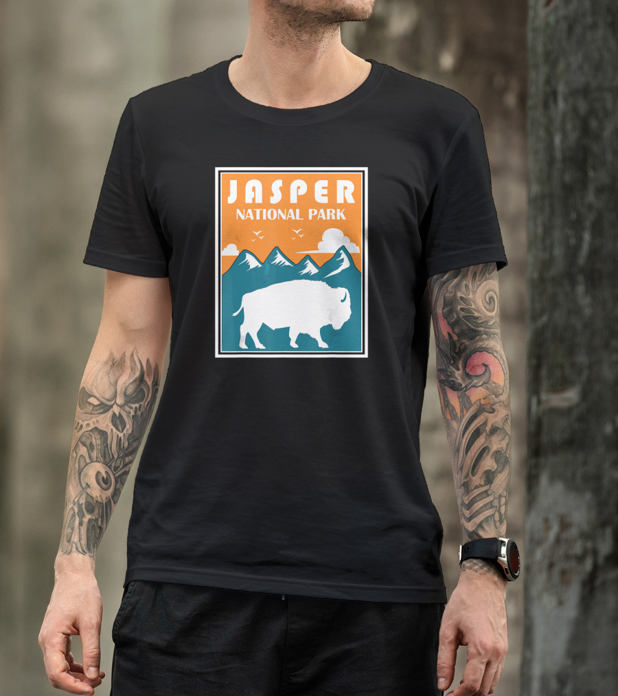 Jasper National Park Canada Bison Silhouette Mountains T-Shirt