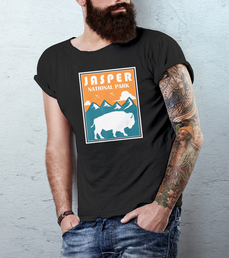 Jasper National Park Canada Bison Silhouette Mountains T-Shirt