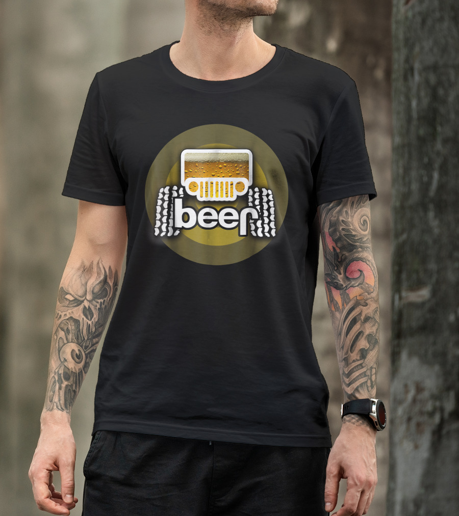 Jeep Beer Icon With Funny Cool Alcohol And Tire Tracks T-Shirt