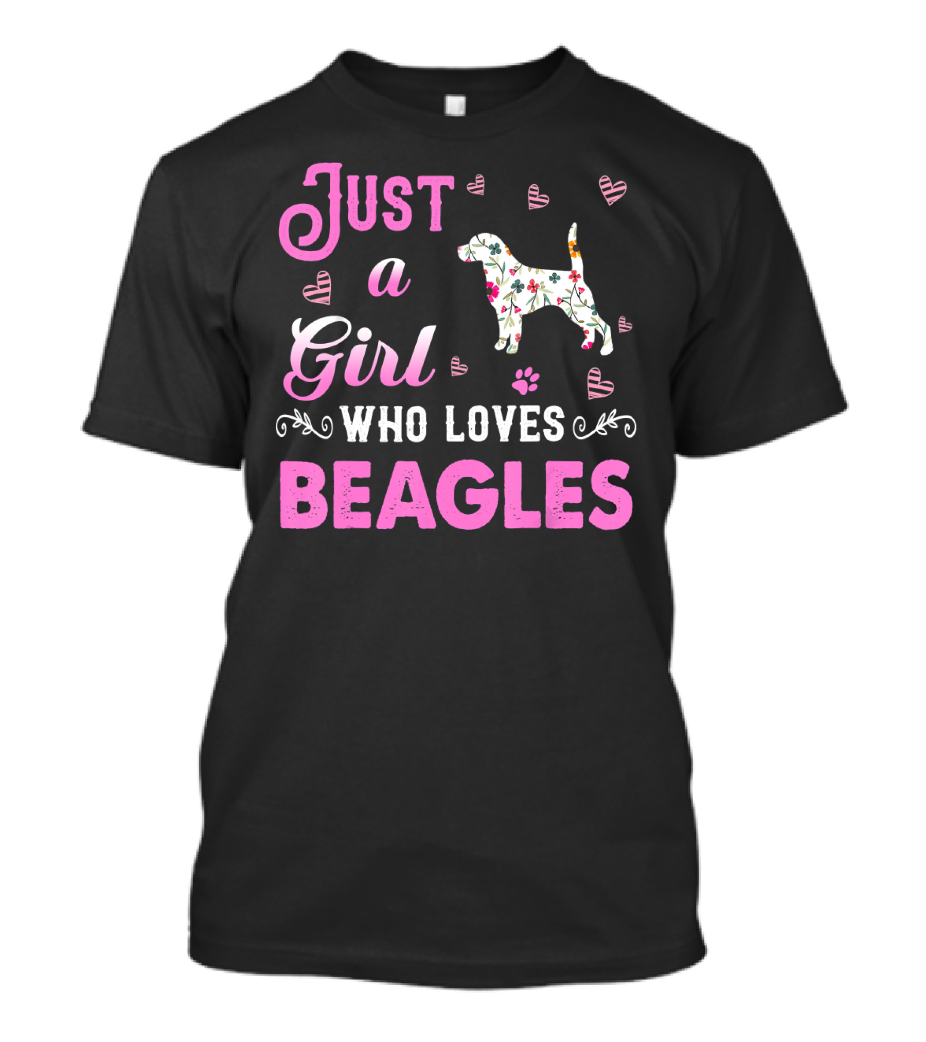 Just A Girl Who Loves Beagles With Floral Dog And Pink Hearts T-Shirt
