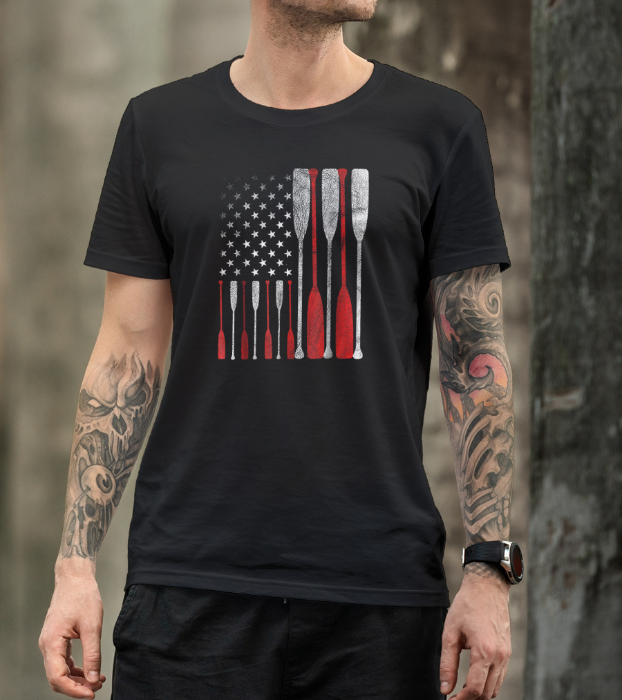 American Flag Oars Crew Rowing T-Shirt