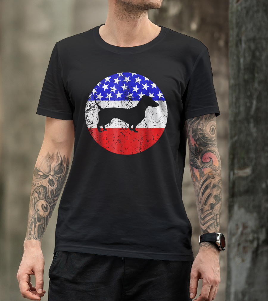 American Flag Dachshund Silhouette T-Shirt