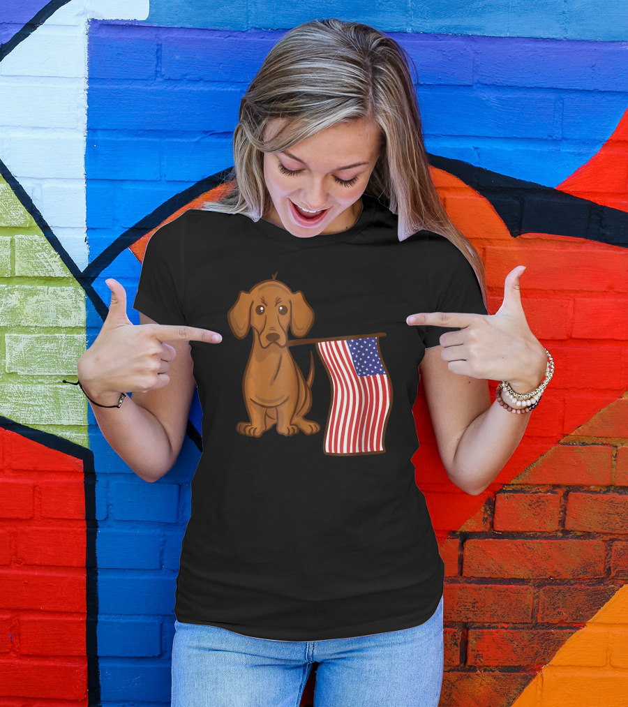 American Flag Dachshund Funny Wien Patriotic Dog T-Shirt
