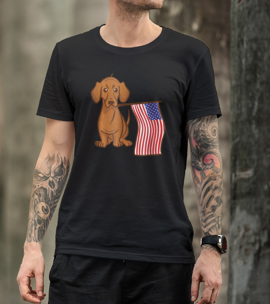 American Flag Dachshund Funny Wien Patriotic Dog T-Shirt