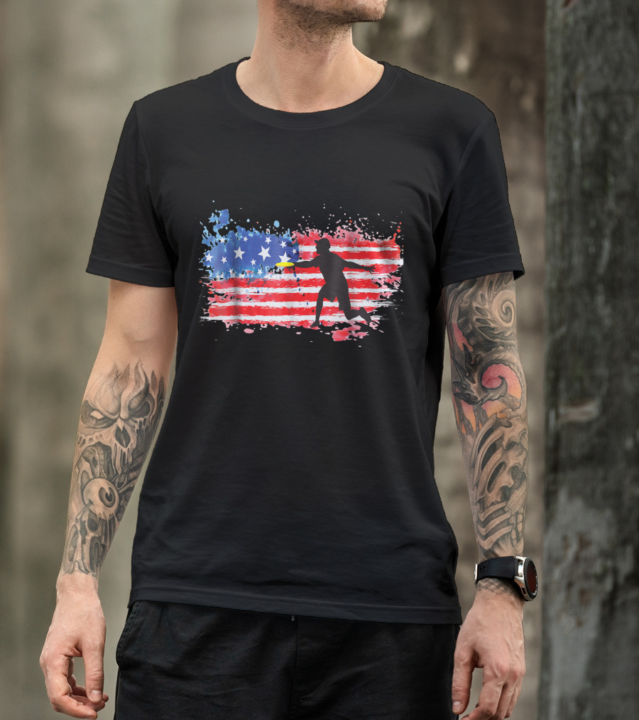 American Flag Frisbee Golf Player T-Shirt