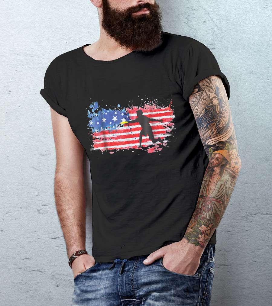 American Flag Frisbee Golf Player T-Shirt
