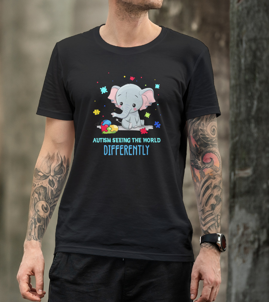 Autism Seeing The World Differently Elephant Puzzle Pieces T-Shirt