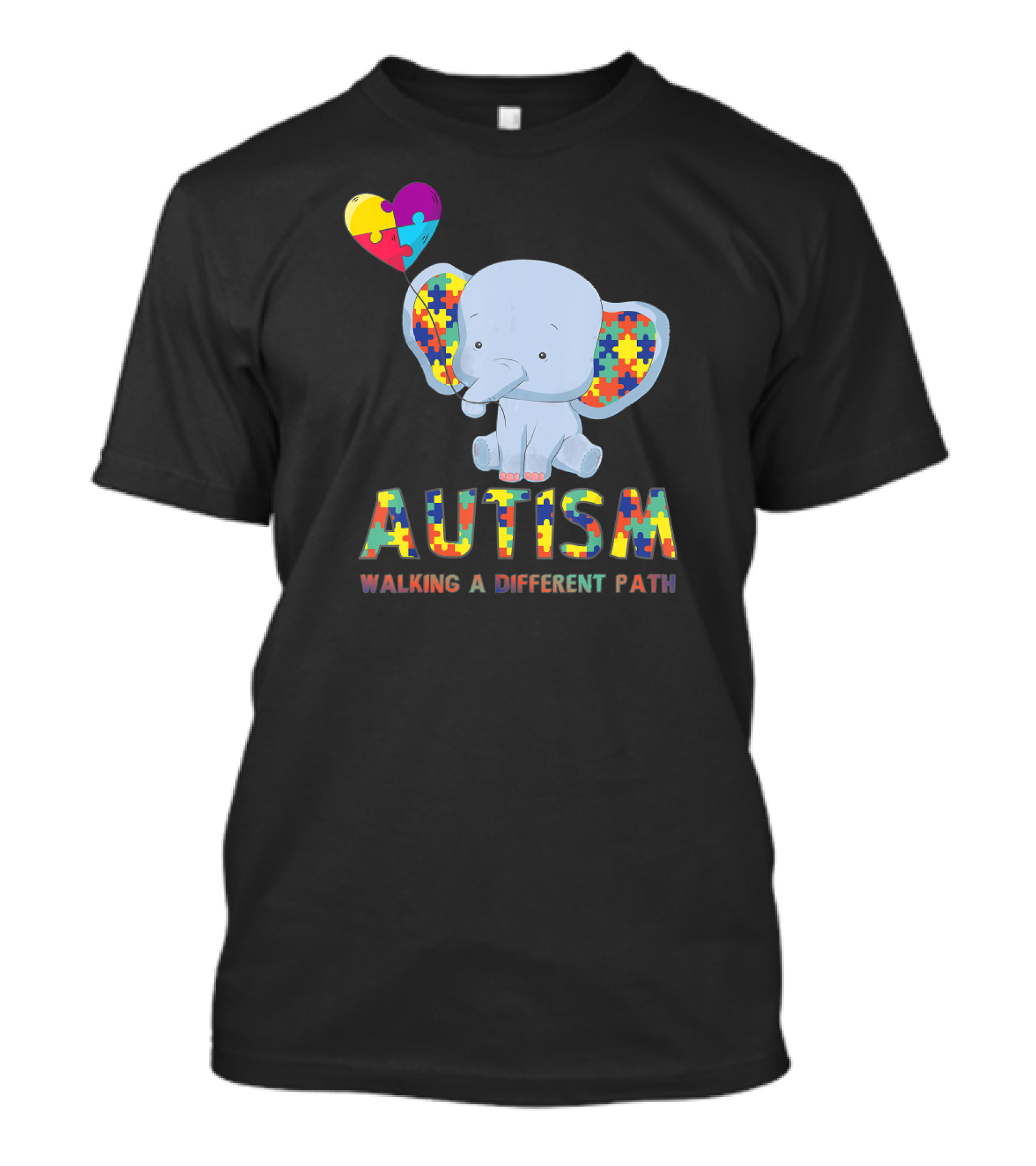 Autism Puzzle Piece Elephant Walking A Different Path T-Shirt