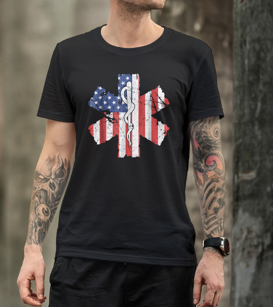 EMT EMS World's Okayest Paramedic American Flag Star Of Life T-Shirt