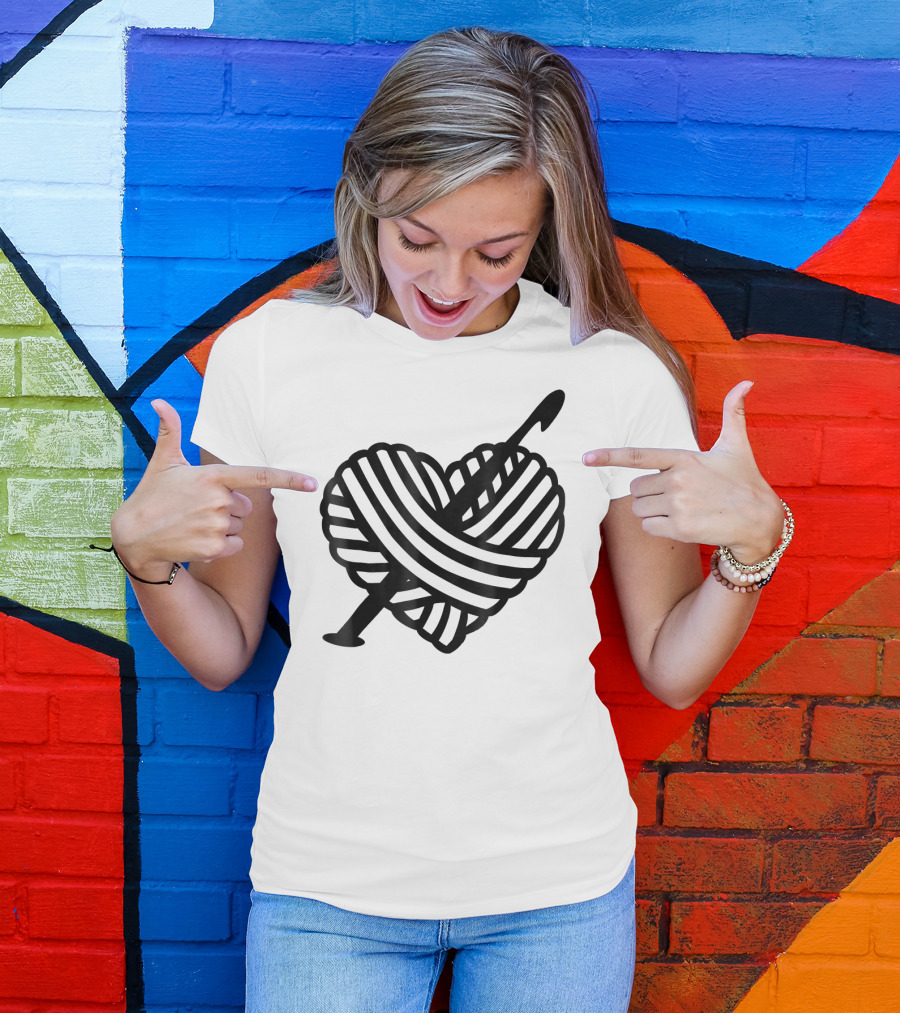 I Love Crochet Yarn Heart With Crochet Hook T-Shirt