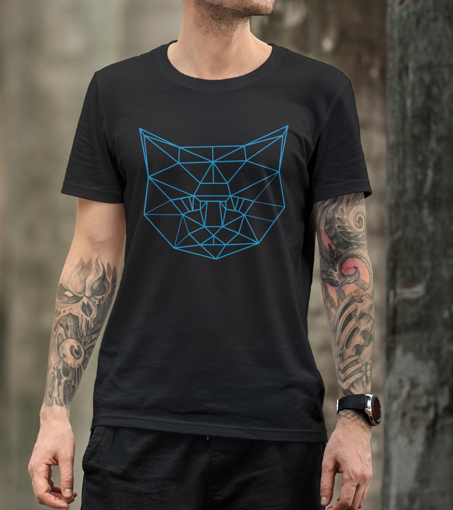Polygon Line Drawing Feline Cat Face Geometric Outline T-Shirt