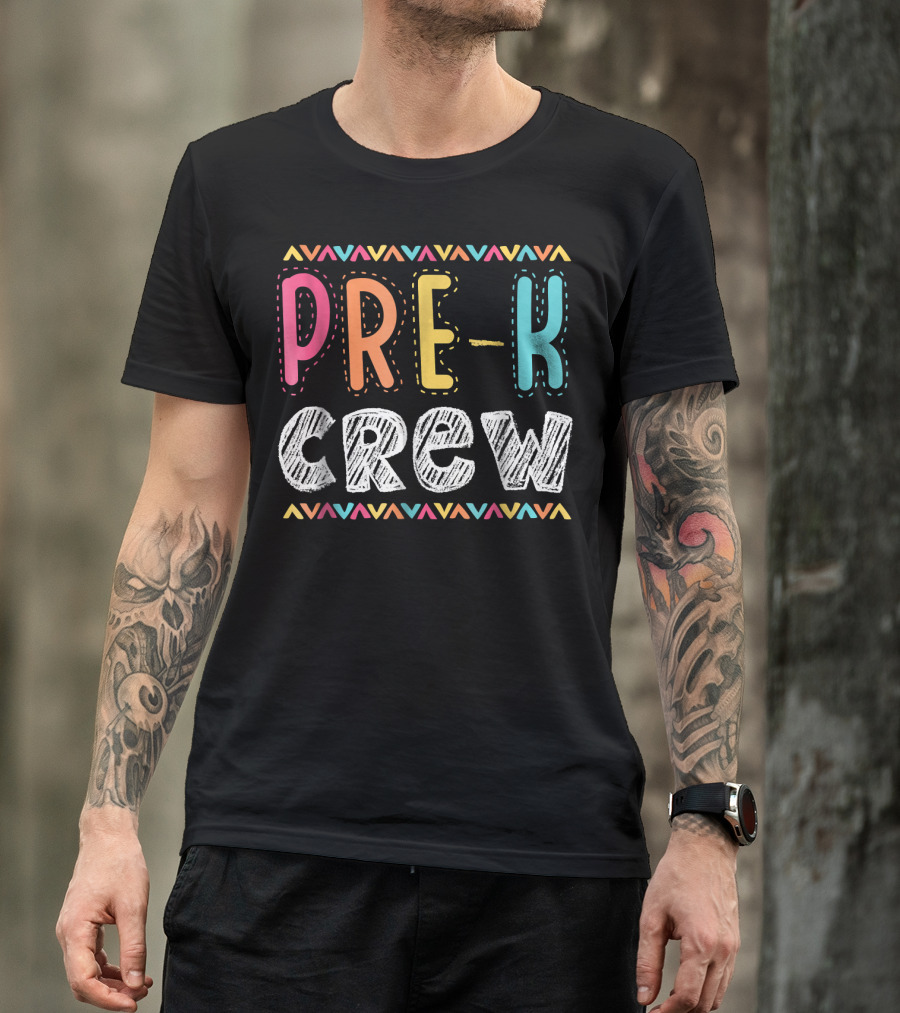 Pre K Crew Colorful Preschool Teacher Vibrant Chevron T-Shirt