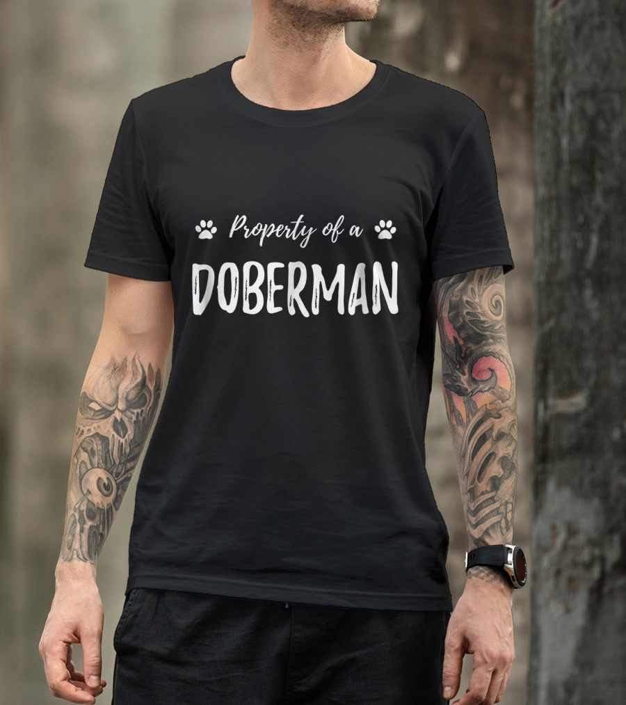 Property Of A Doberman Funny Dog Paw Prints T-Shirt