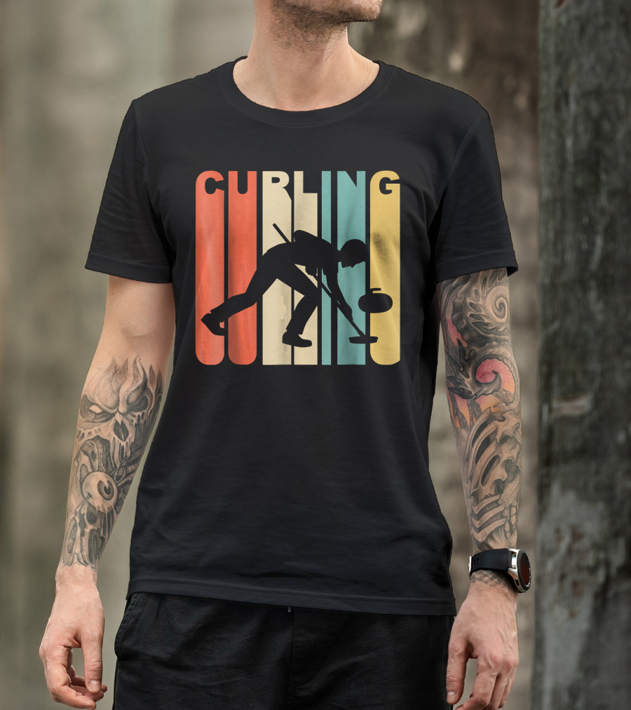 Retro 1970's Style Curling Winter Sport Curler T-Shirt
