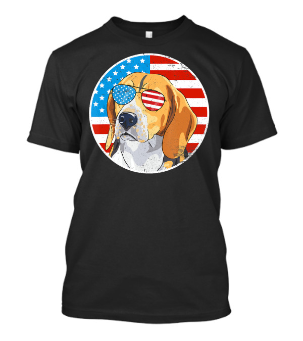 4th Of July Beagle Dog America Flag Sunglasses T-Shirt