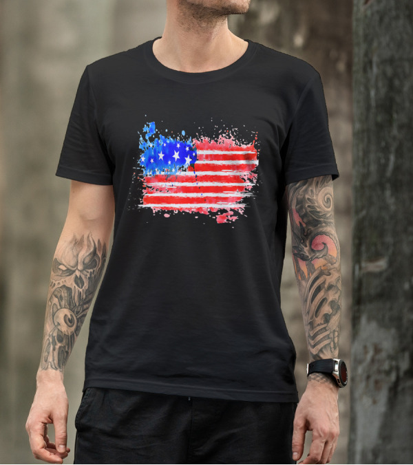 4th Of July Red White Blue American Flag Art Splash T-Shirt