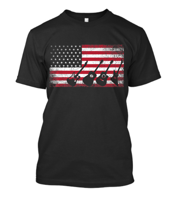 4th Of July American Flag With Guitar T-Shirt