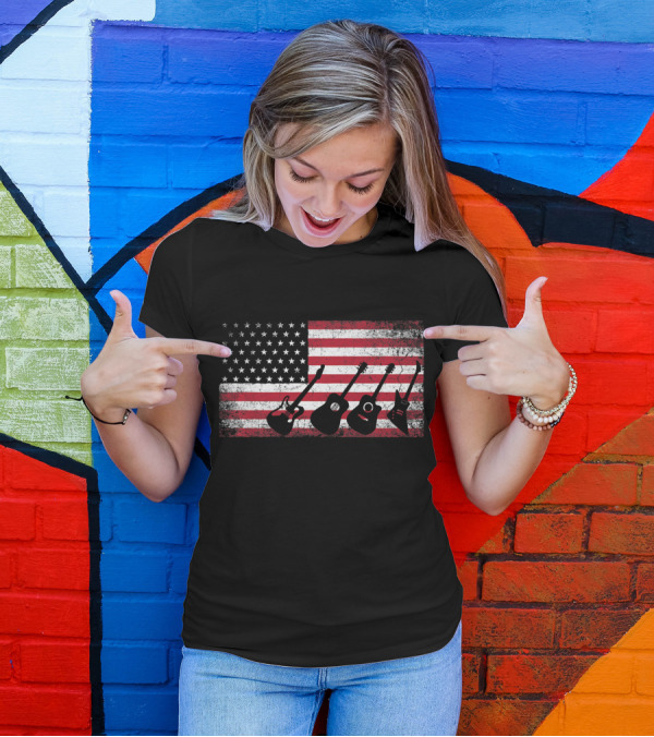 4th Of July American Flag With Guitar T-Shirt
