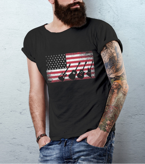 4th Of July American Flag With Guitar T-Shirt