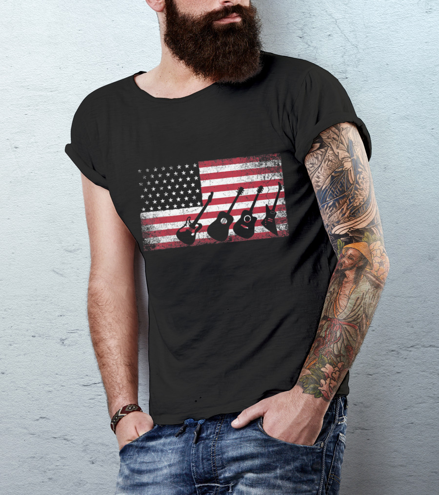 4th Of July American Flag Guitars Patriotic T-Shirt