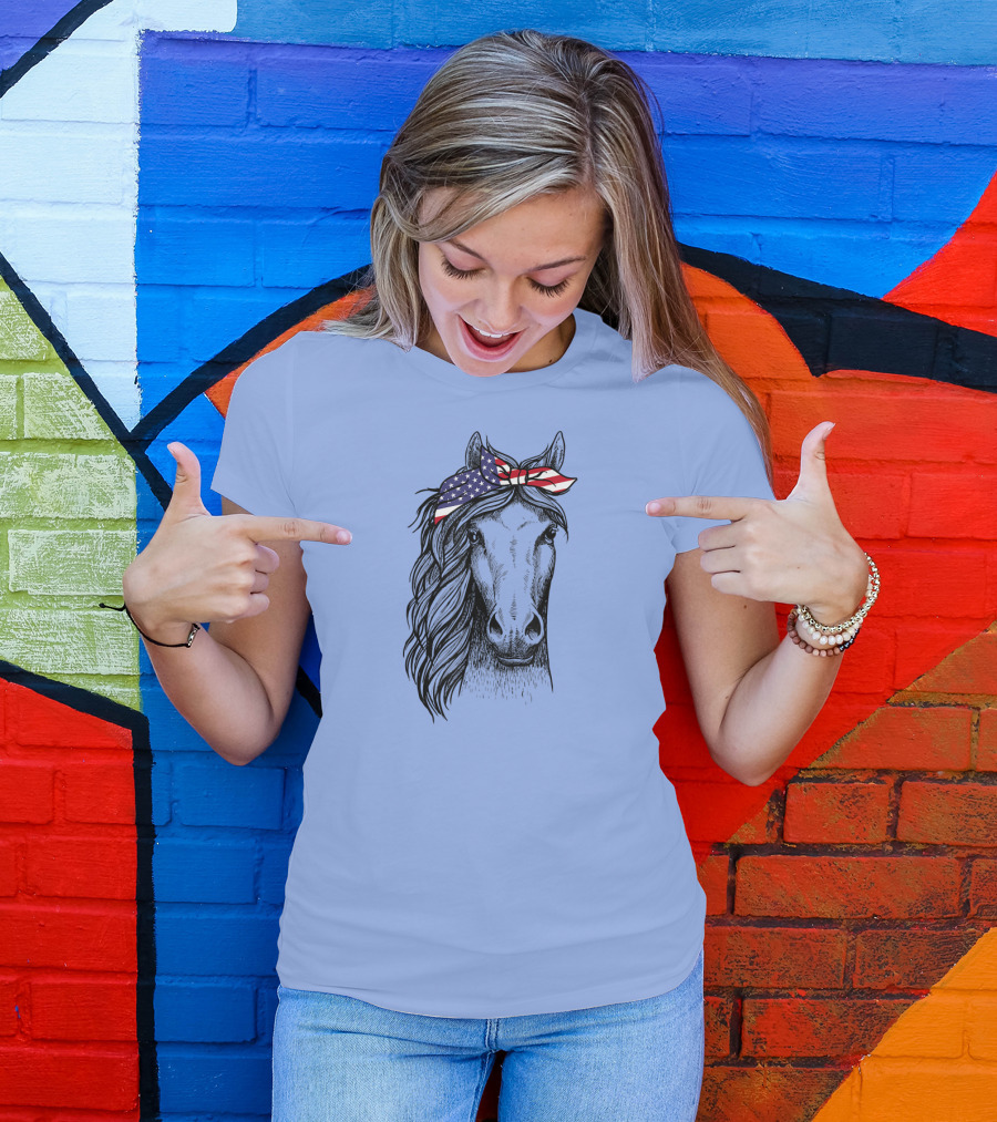 4th Of July Horse With American Flag Bandana USA T-Shirt