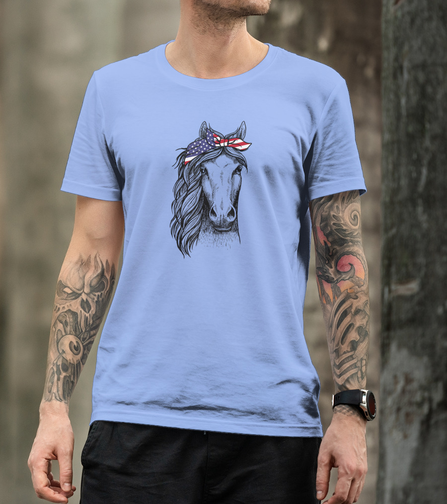 4th Of July Horse With American Flag Bandana USA T-Shirt